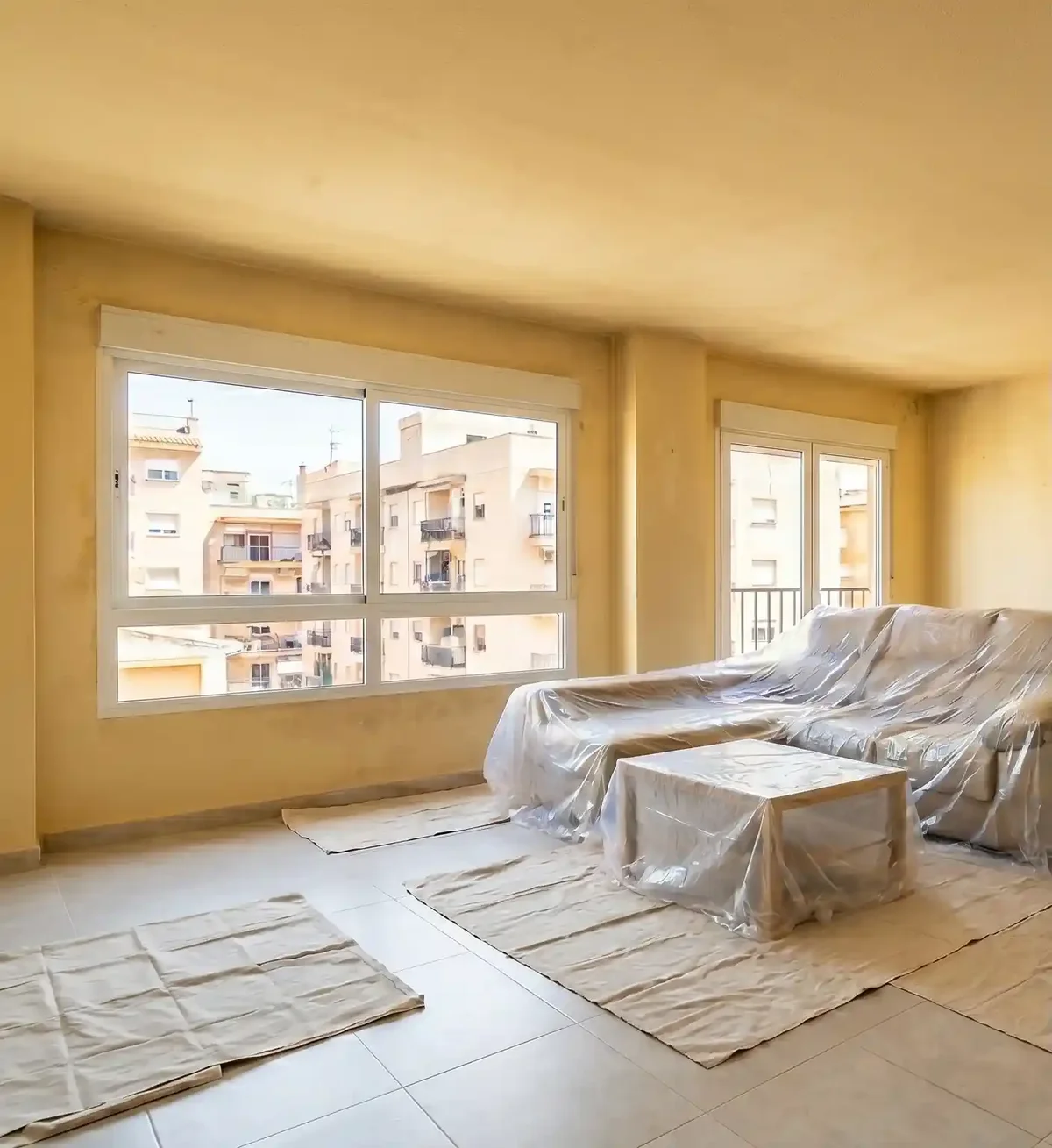 Wohnzimmer einer renovierten Wohnung — vorher