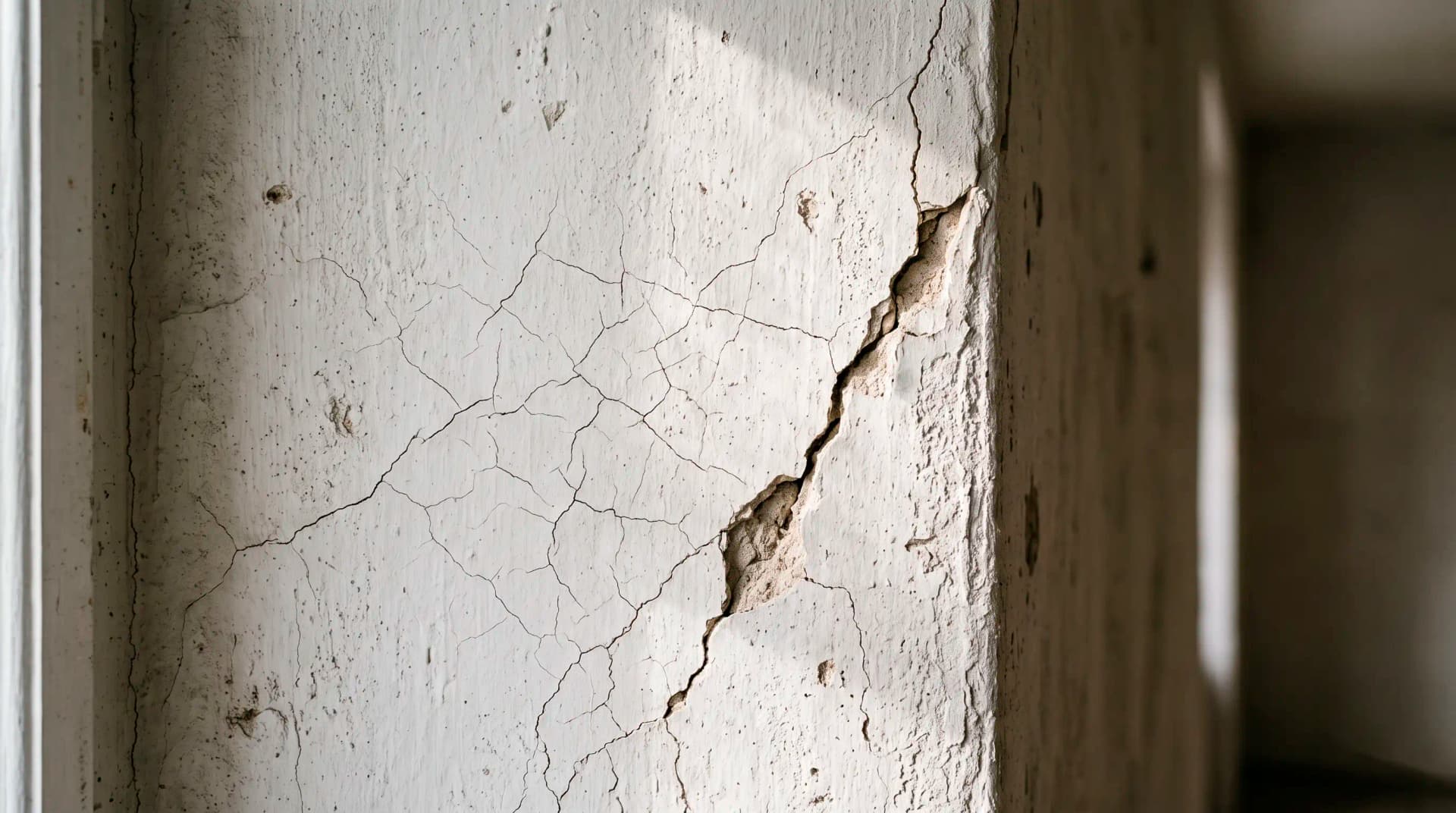Grietas finas en una pared interior antes de repararlas