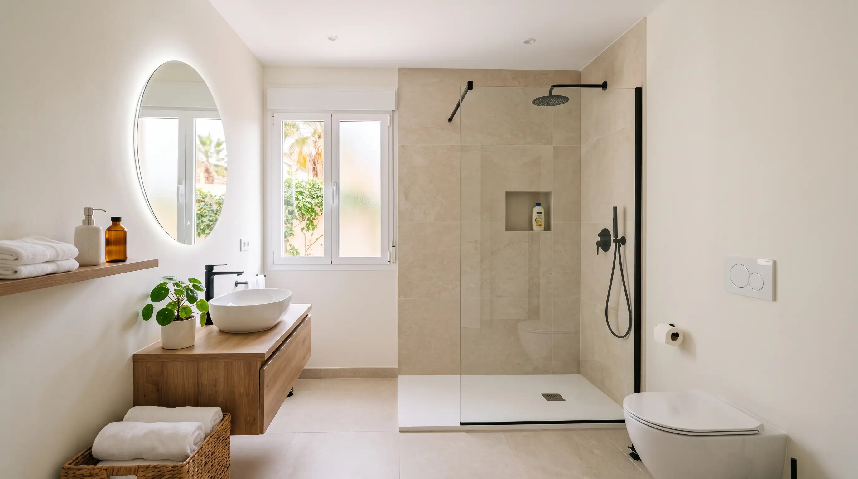 Baño moderno recién pintado con pintura antihumedad en Elche