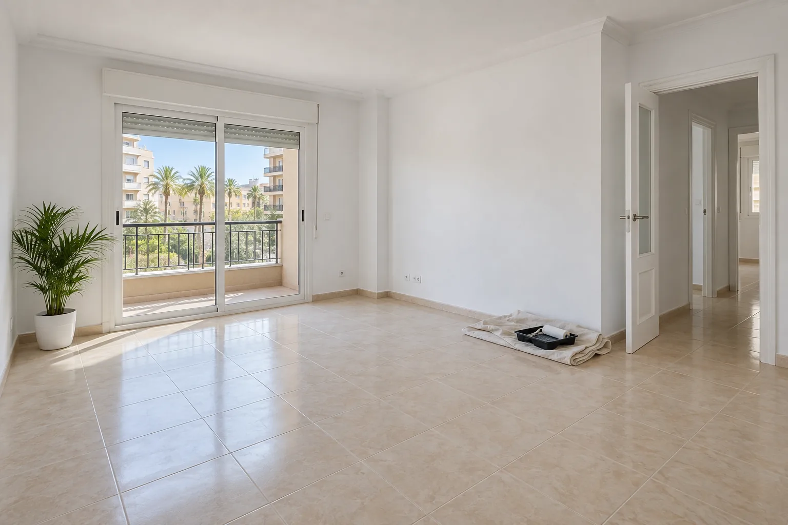 Piso vacío recién pintado de blanco, listo para vender o alquilar
